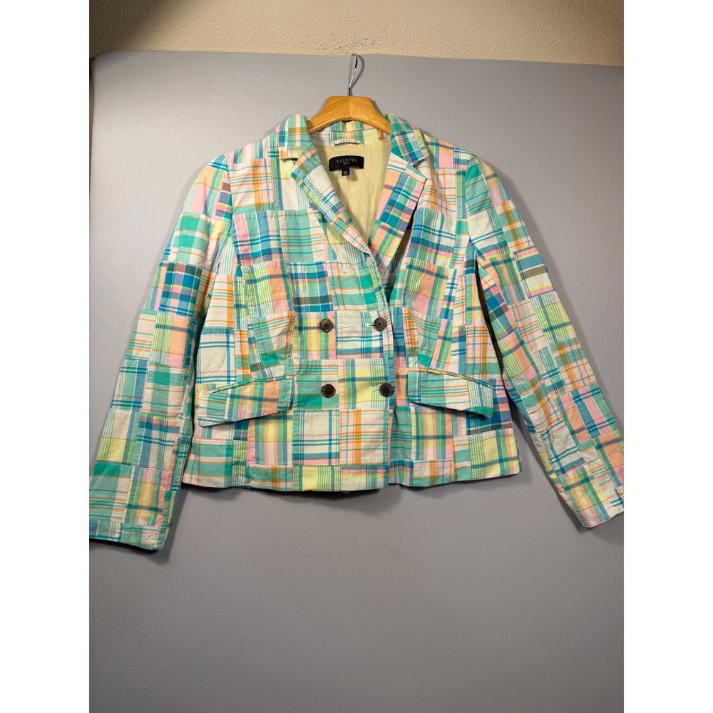 Talbots Petite Patchwork Plaid Blazer Jacket Madras Double Breasted 8P